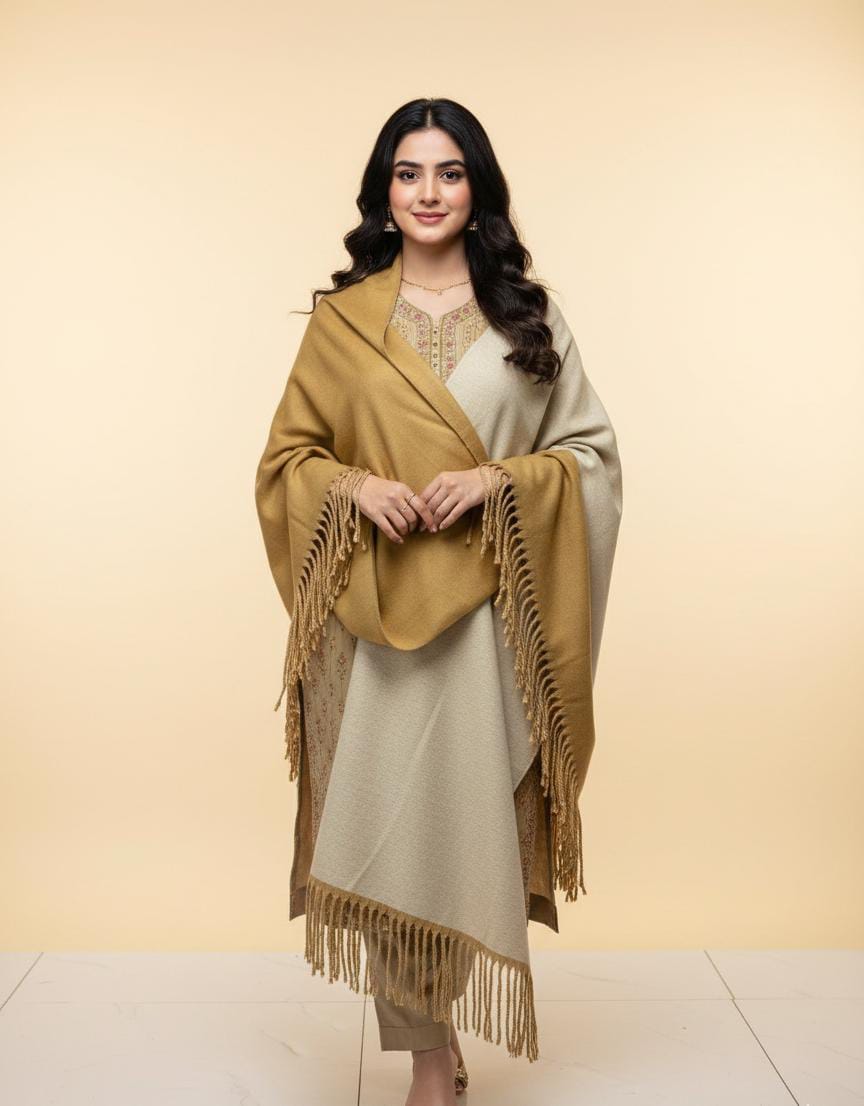 Wool Reversible Shawl : Ochre Gold / Beige