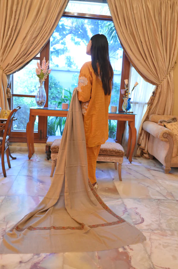 Elegant Shawl with Gota Zari Border Bronze