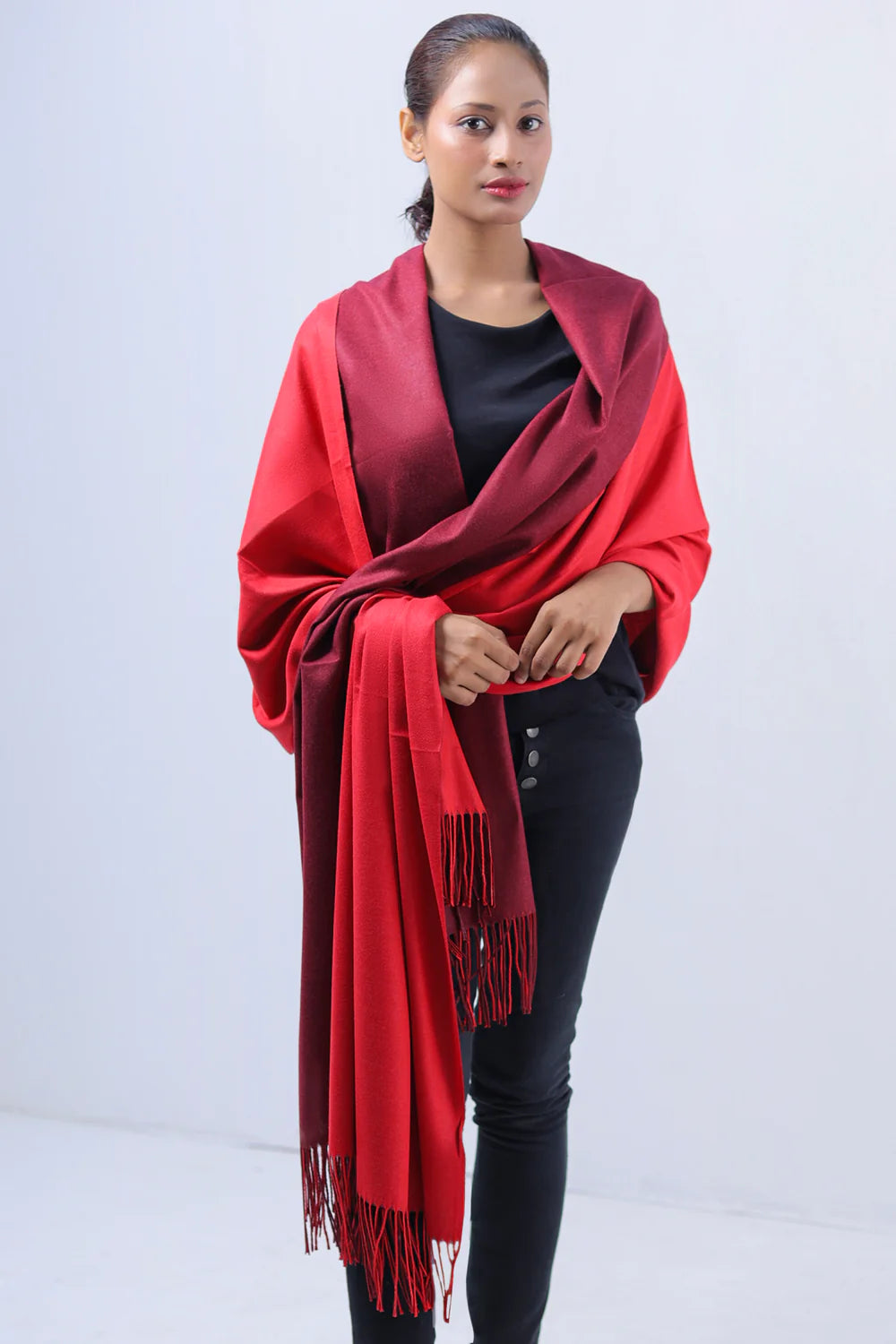 Two Tone Shawl - Red + Mahroon
