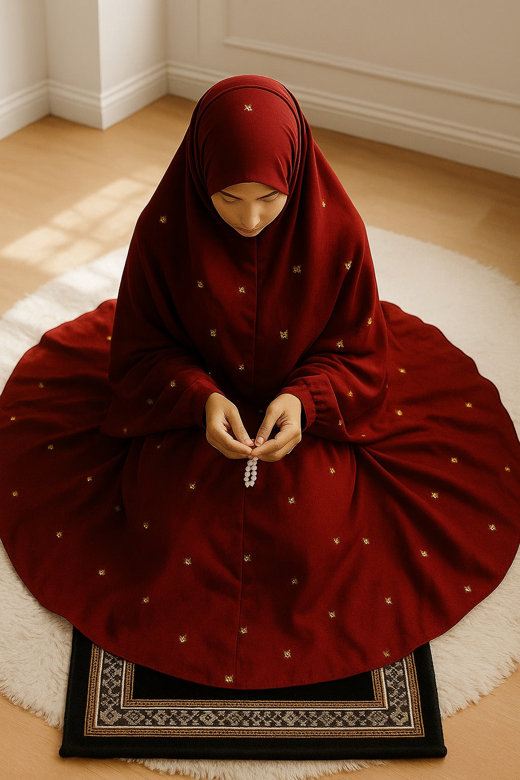 Embroidered Swiss Lawn Namaz Chadar with Sleeves – Red