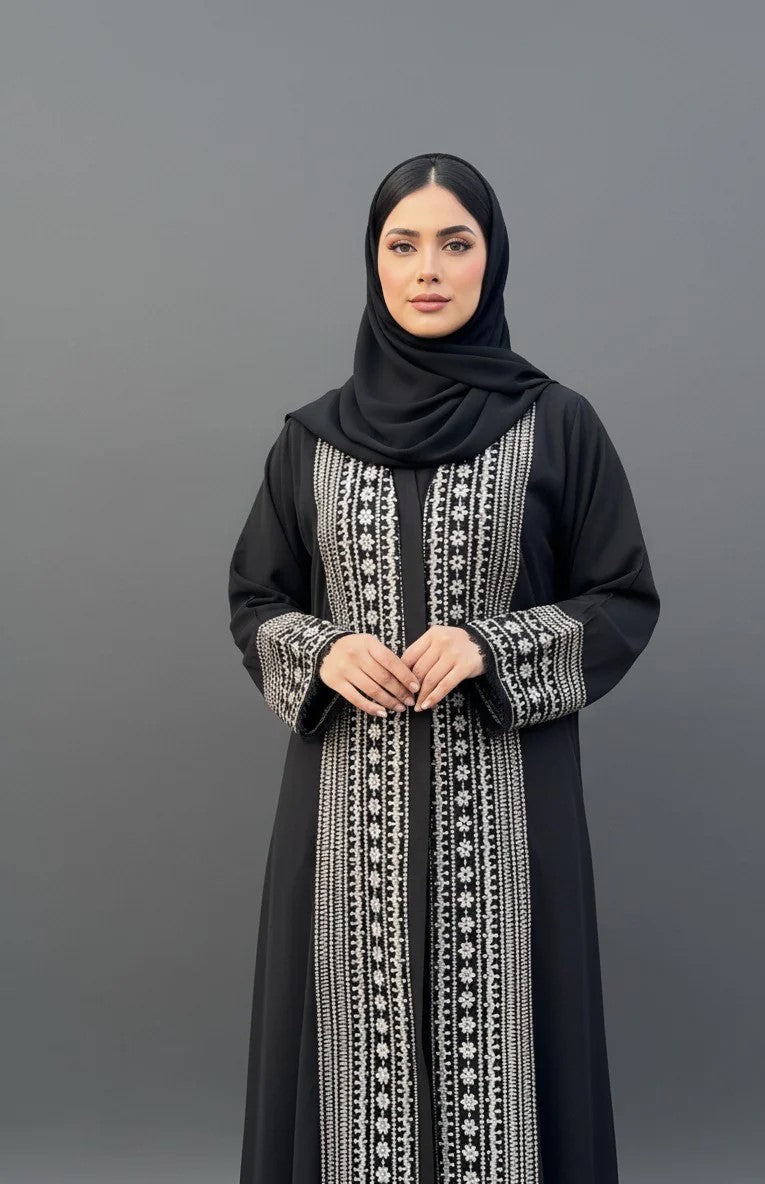 Wadiha White Embroidered Abaya