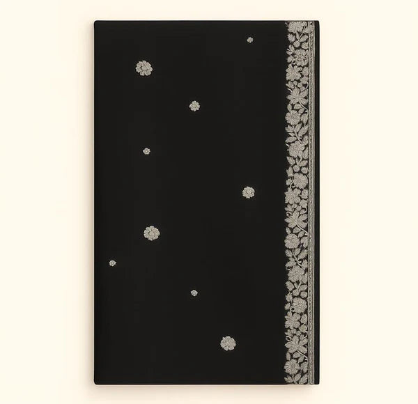 Swiss Lawn Shawl – Black with Golden Embroidery