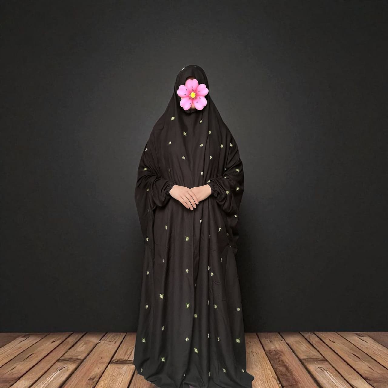 Embroidered Swiss Lawn Namaz Chadar with Sleeves – Black