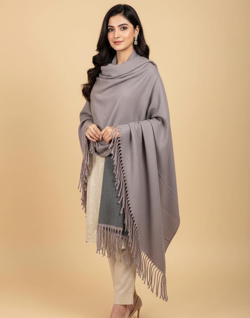 Wool Reversible Shawl : Mauve / Charcoal Grey