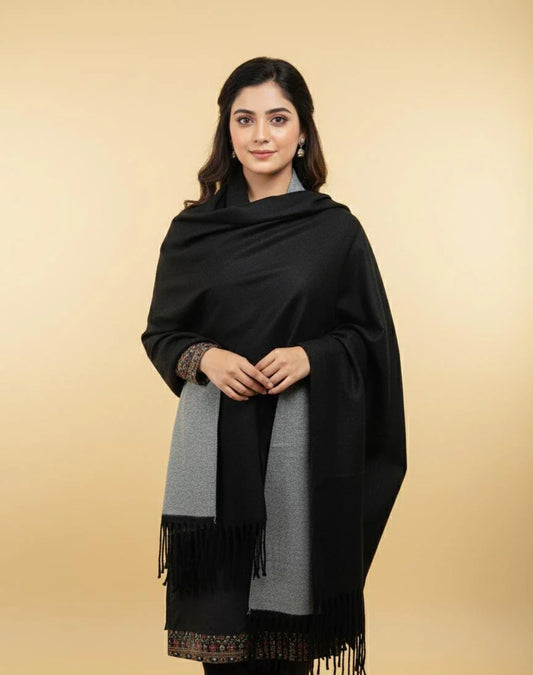 Wool Reversible Shawl :BLACK / GRAY