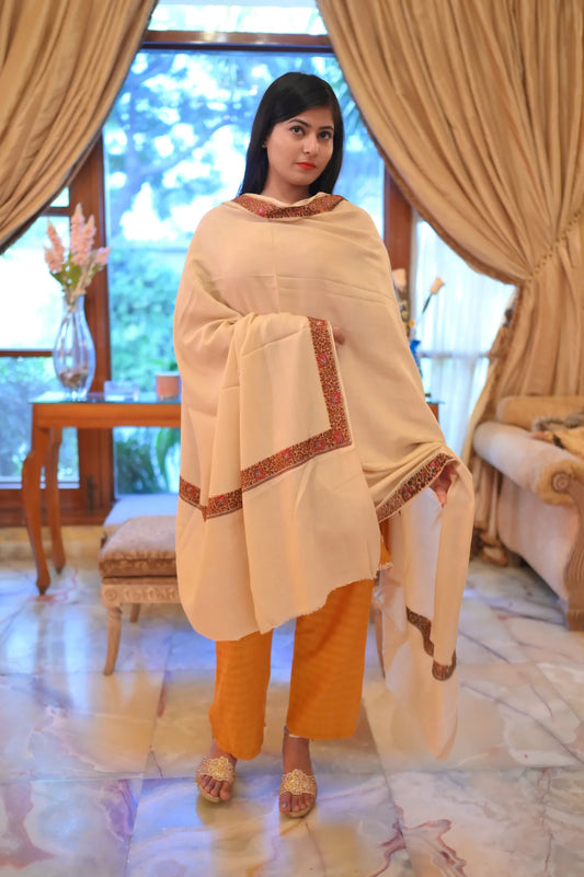 Elegant Shawl with Gota Zari Border Beige