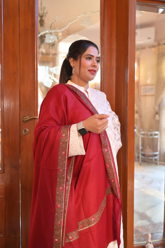 Elegant Shawl with Gota Zari Border Red