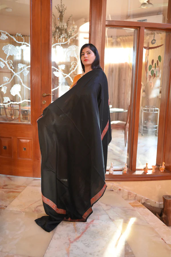 Elegant Shawl with Gota Zari Border Black