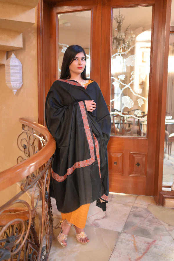 Elegant Shawl with Gota Zari Border Black
