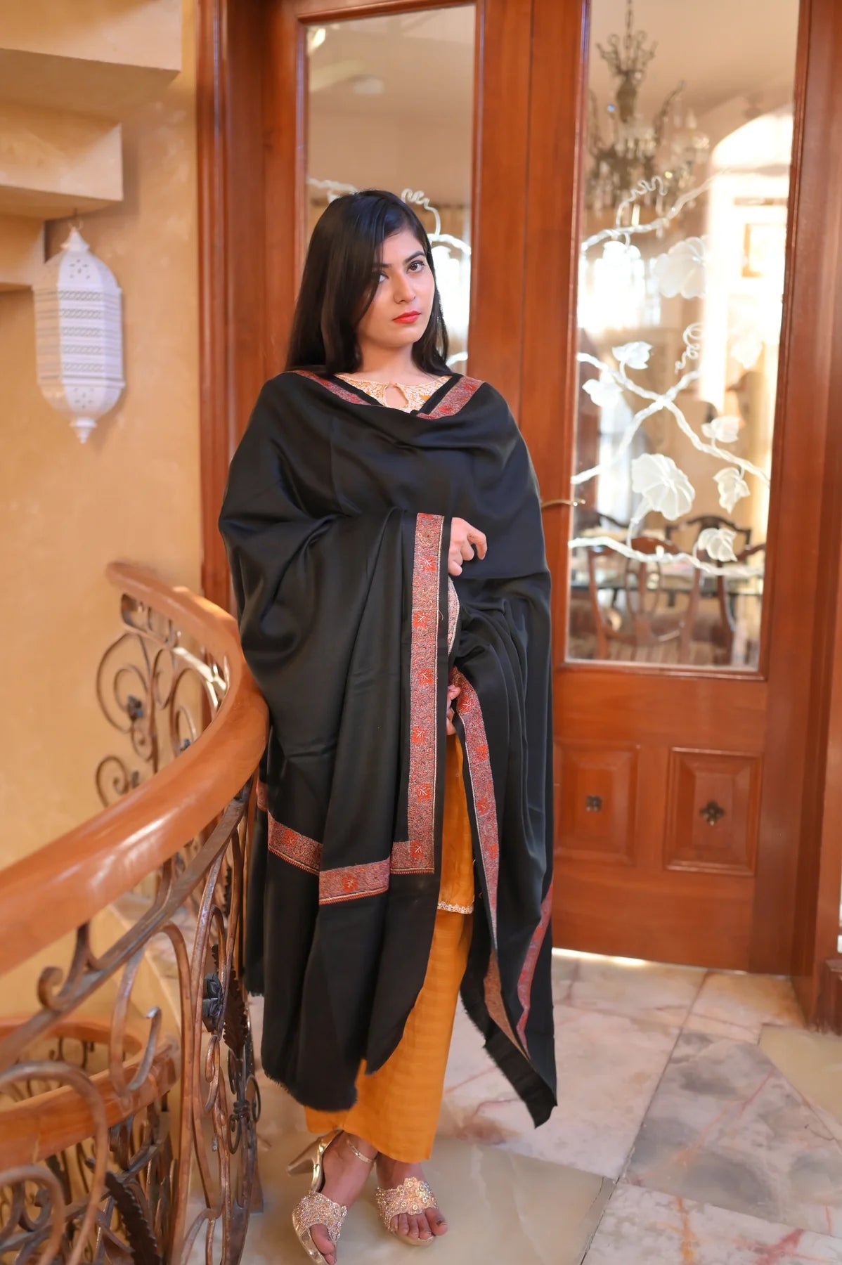 Elegant Shawl with Gota Zari Border Black