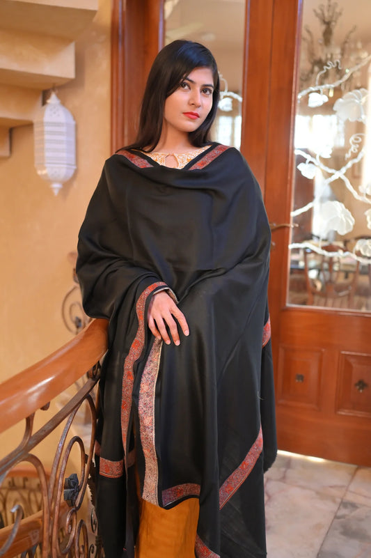 Elegant Shawl with Gota Zari Border Black