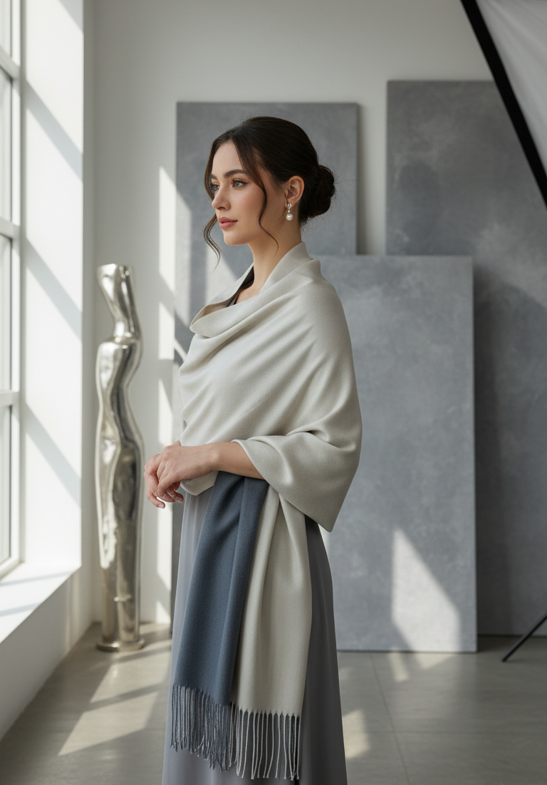 Two Tone Shawl - Off White/Grey