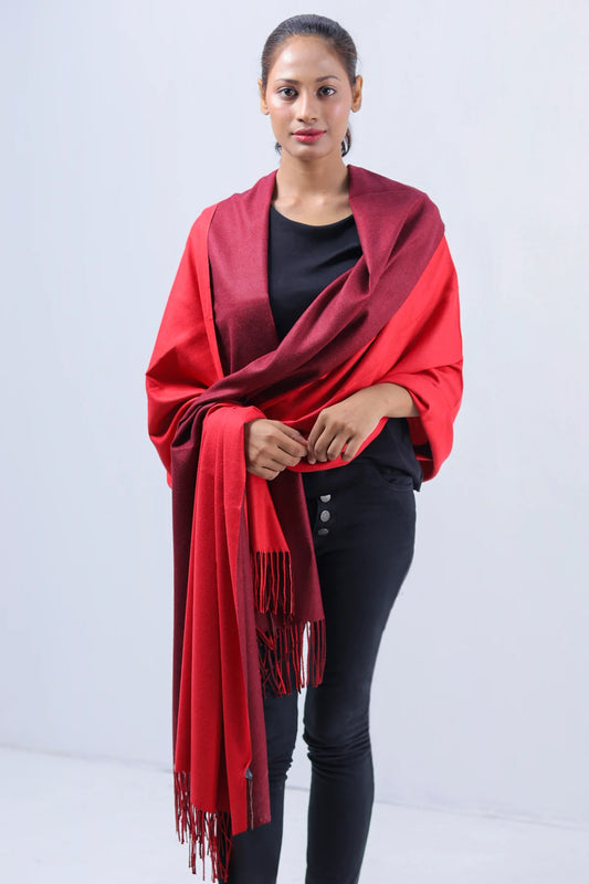 Two Tone Shawl - Red + Mahroon