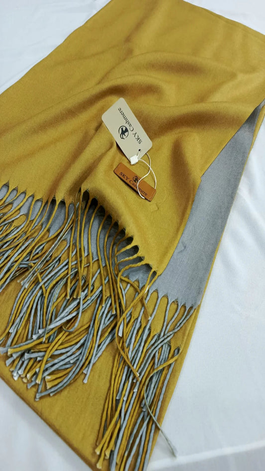 Two Tone Shawl - Mustard/Grey
