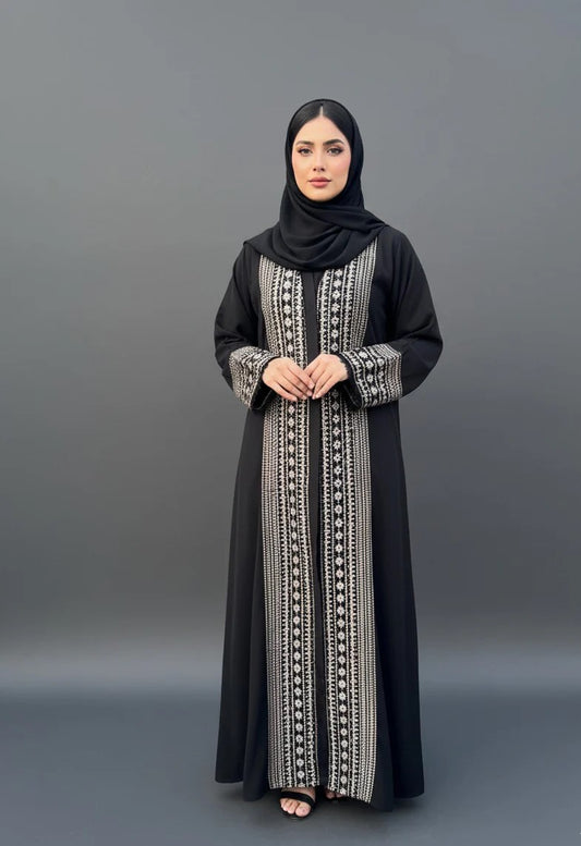 Wadiha White Embroidered Abaya