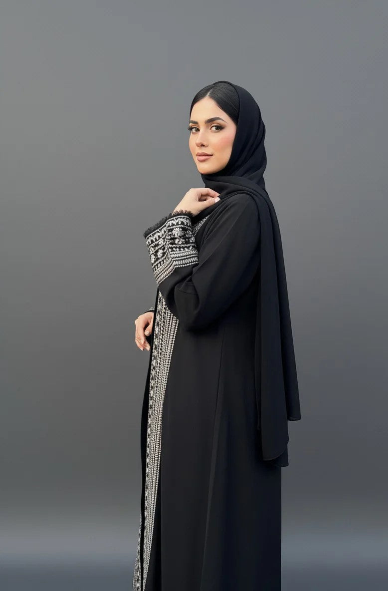 Wadiha White Embroidered Abaya