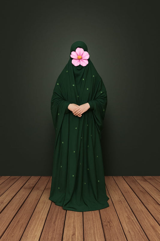 Embroidered Swiss Lawn Namaz Chadar with Sleeves - Green