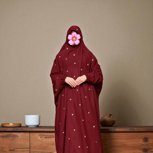 Embroidered Swiss Lawn Namaz Chadar with Sleeves – Red