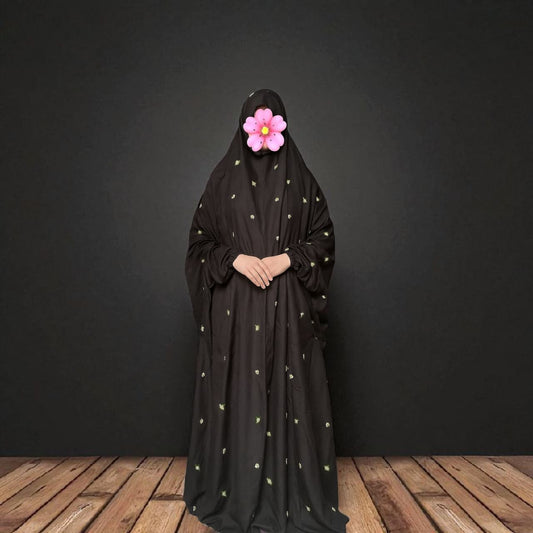 Embroidered Swiss Lawn Namaz Chadar with Sleeves – Black